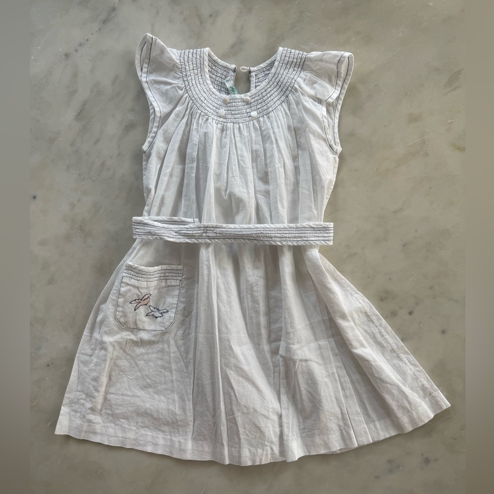 Flora and Henri white belted dress